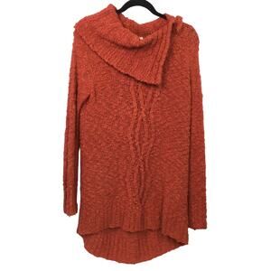 Moth Anthropologie Women's Cowl Neck Oversized Knit Tunic Sweater Dress Orange S